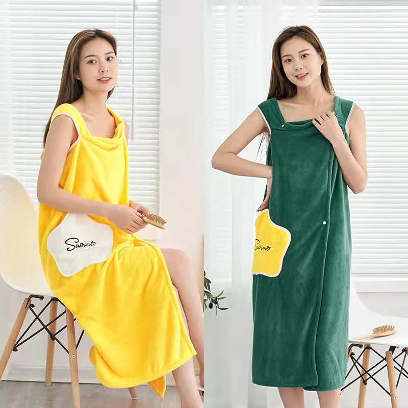 Bathing skirt female coral fleece wrapped chest adult bathrobe soft water absorbing large bath towel dress