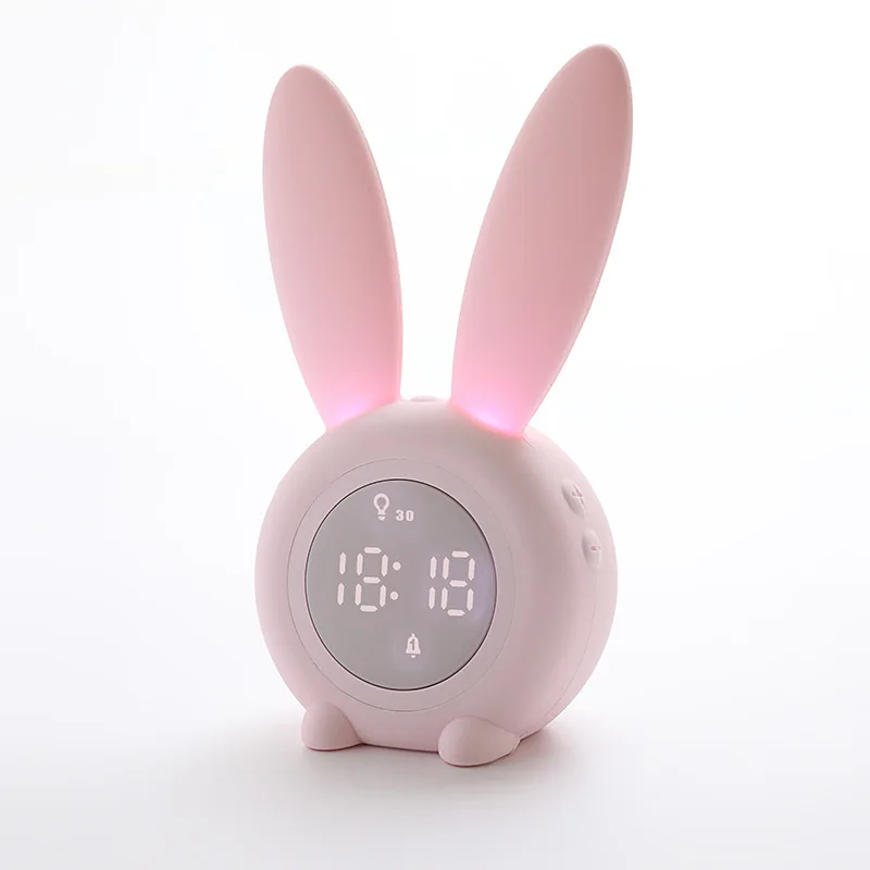 Cartoon cute  Rabbit  Creative LED Digital Alarm Clock Induction Small Alarm Clock With Night Light for kids