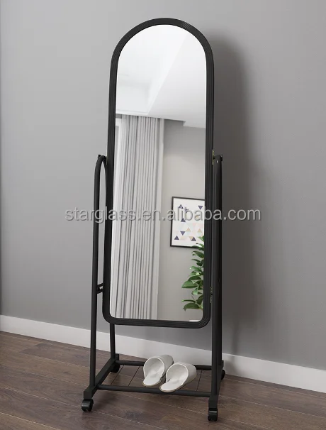 Hot Selling Modern Floor Frame Mirror Standing with Wheel Household Floor Standing Mirror,cheap standing mirror