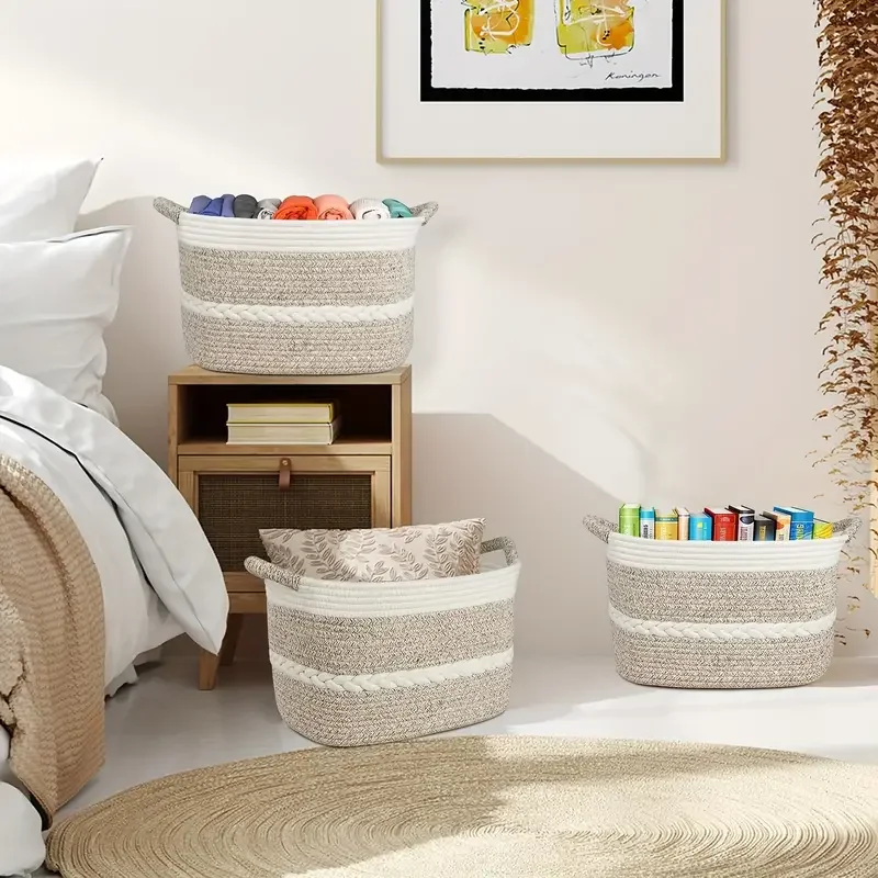 Living room toy sorting basket large cotton rope basket Clothing storage basket