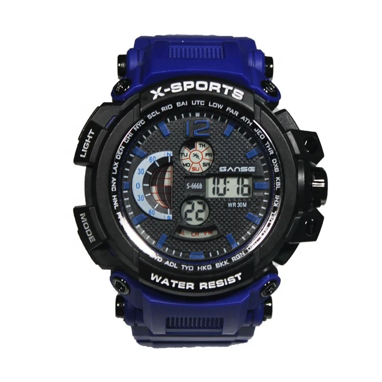 SANSE S-666B фабрика reloj homre новейший дизайн большой циферблат PU ремешок Оптовая Продажа цифровые спортивные водонепроницаемые наручные часы
