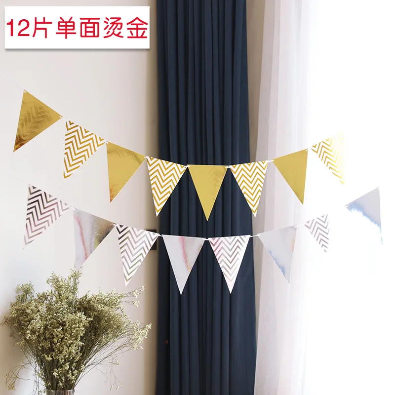 Shiny Gold Silver Holographic Party Triangular Flag garland nursery dot banner and chevron bunting