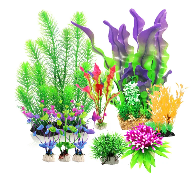 6 10 Pcs kit Soft Texture Artificial Algae Water Plastic Plants for Fish Tank Decorations Large resin Aquarium Decor Accessories