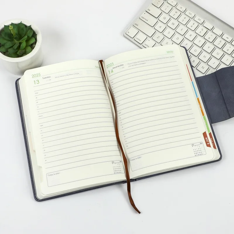 2025 English Imprinted Logo A5 Hard Cover Leather Magnetic Buckle personalized planner agenda Calendar teachers planner Notebook