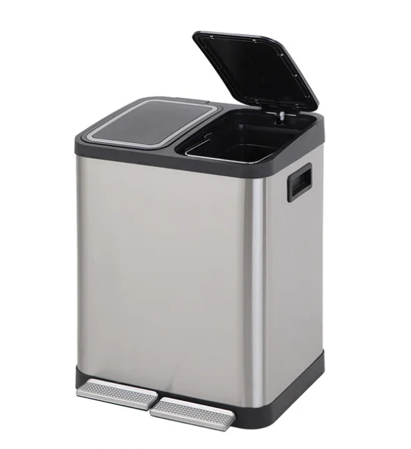
Commercial 18L Eco Friendly Stainless 2 compartment recycle bin Step Pedal Trash Waste Bin Indoor Household waste bin 