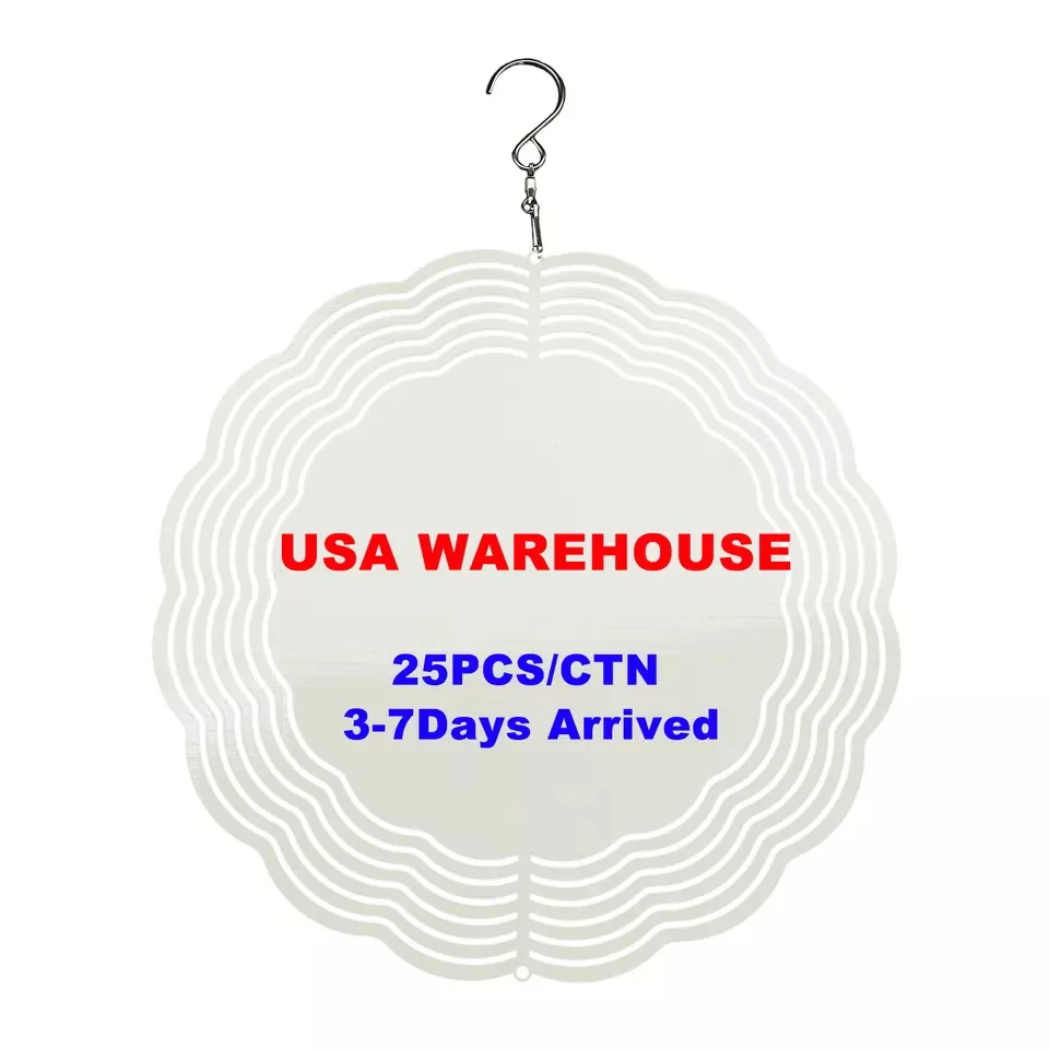 USA WarehouseWhite Outdoor Metal Wind Spinner 8inch 10inch Aluminum Blank sublimation Round Shape wind spinner