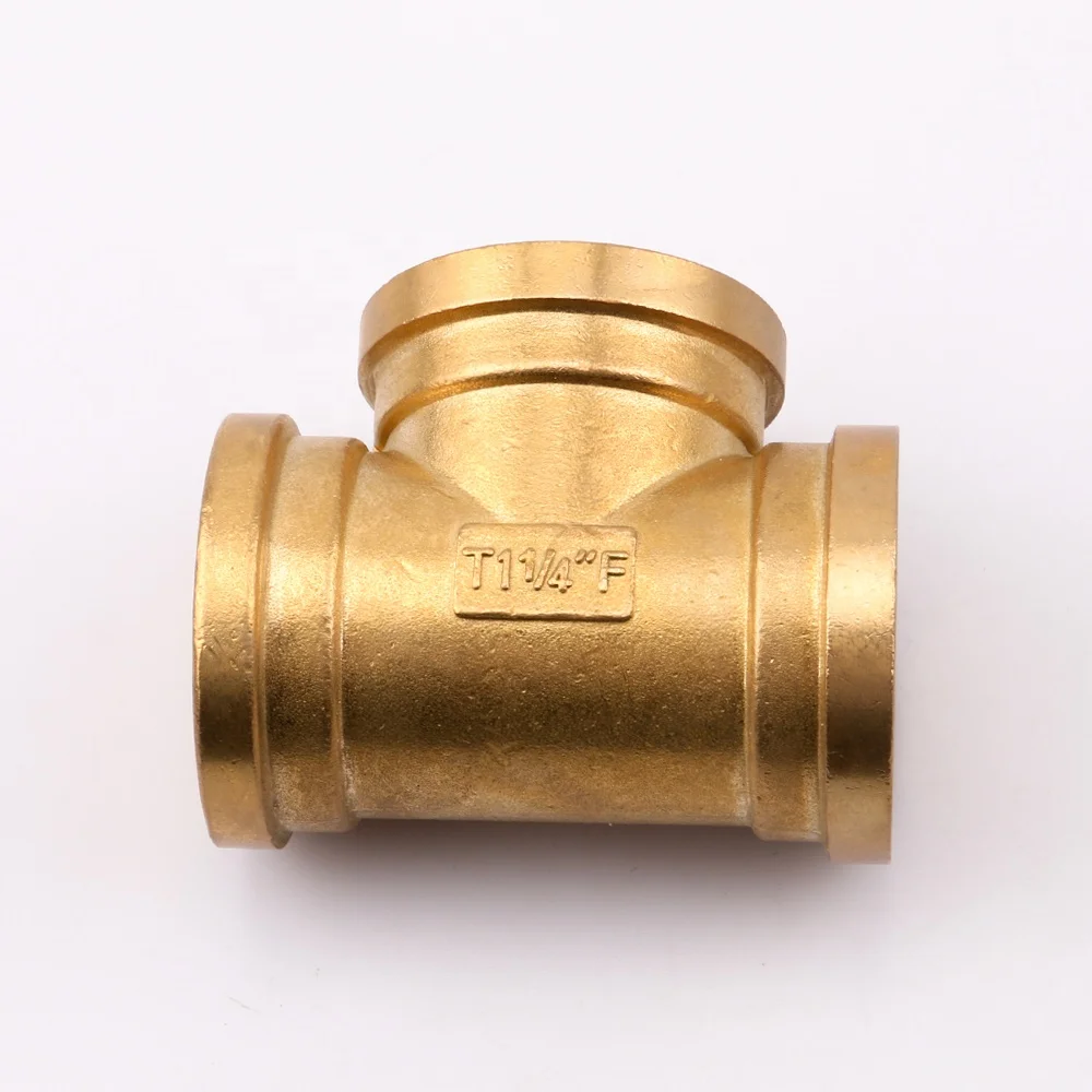 OUKE ALL SIZE EQUAL FEMALE THREE WAY THREADED TEE BRASS PLUMBING PIPE FITTINGS
