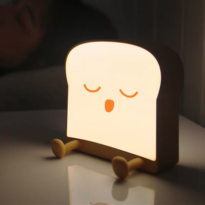 Megan Q Toast night light USB Charging pat timing light Single and double side luminous cube bread shaped bedside lamp