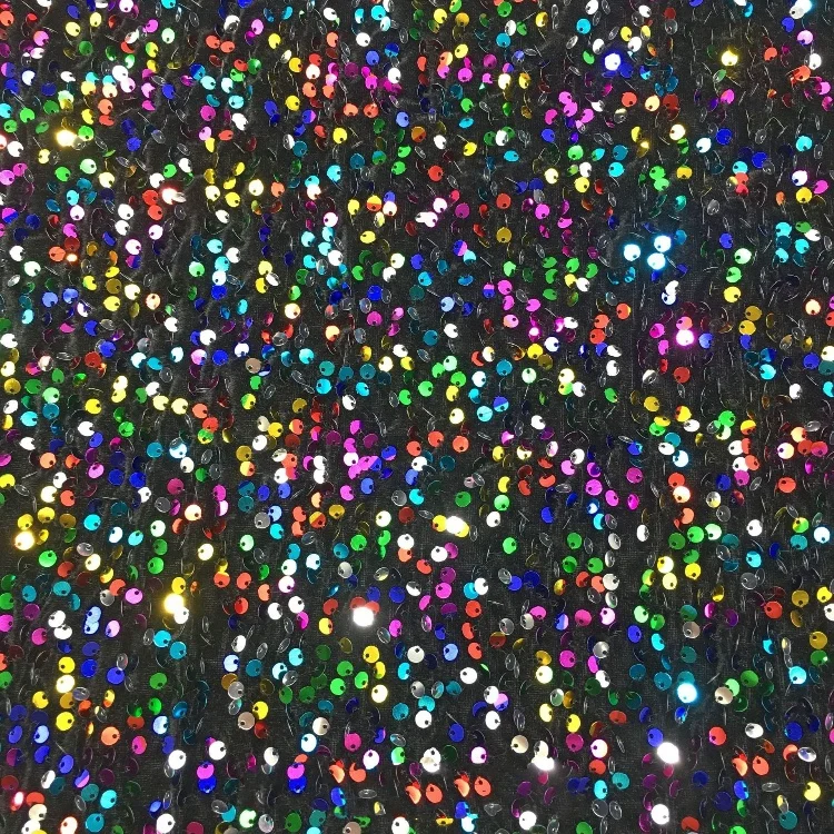 In Stock 37 colors 5mm large Shiny Multi-color Holographic 100Polyester Stretch Embroidered Sequin Velvet Fabric for Dress
