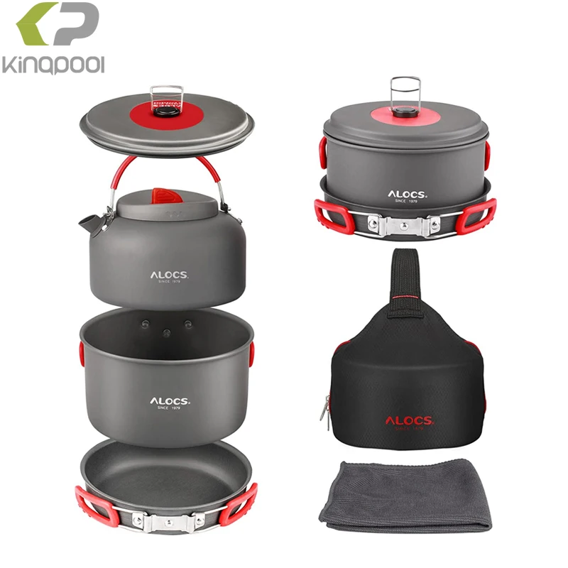Kingpool Aluminum Camping Hiking Backpacking Cooking Folding Pots and Pans Mess Kit Outdoor Picnic Kitchen Cookware Camping Se