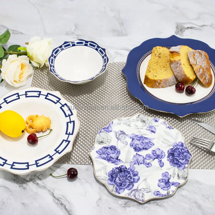 Handmade Flower Design New Bone China Turkish Porcelain Dinnerware Wholesale 24PCS Fancy Hotel & Restaurant Crockery Tableware