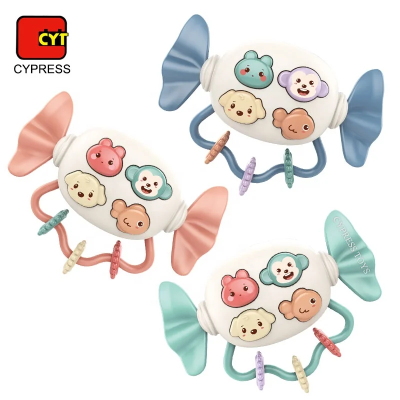 Plastic Cartoon Soft Silicone Baby Rattle Teether Toys With Music and Light