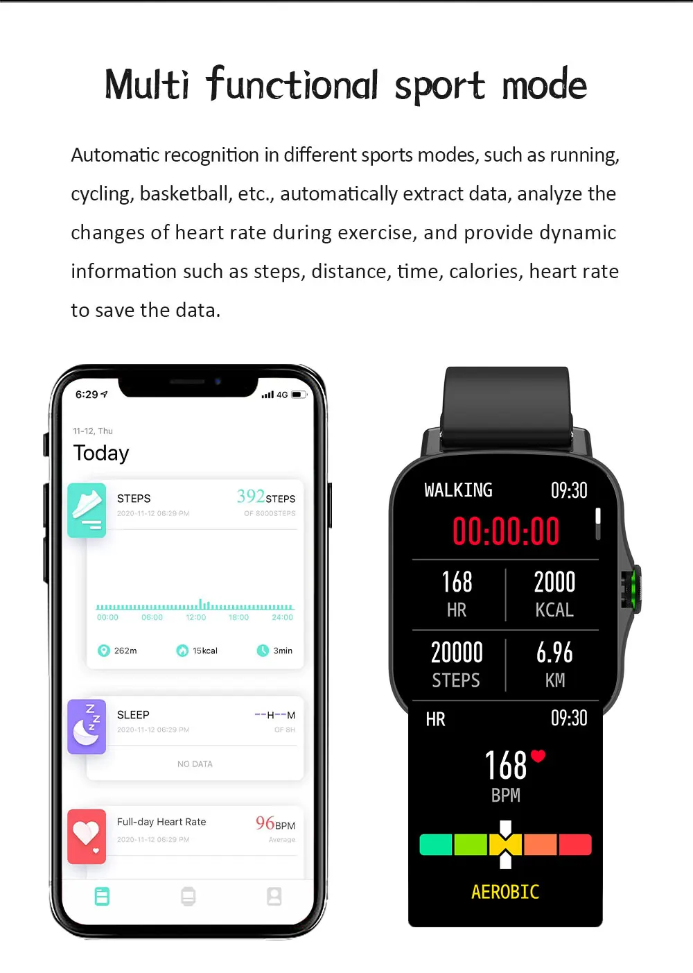 1 69 HD IPS экран Smartwatch кровяное давление кислородный монитор Шагомер калорий Запись пробега Смарт-часы