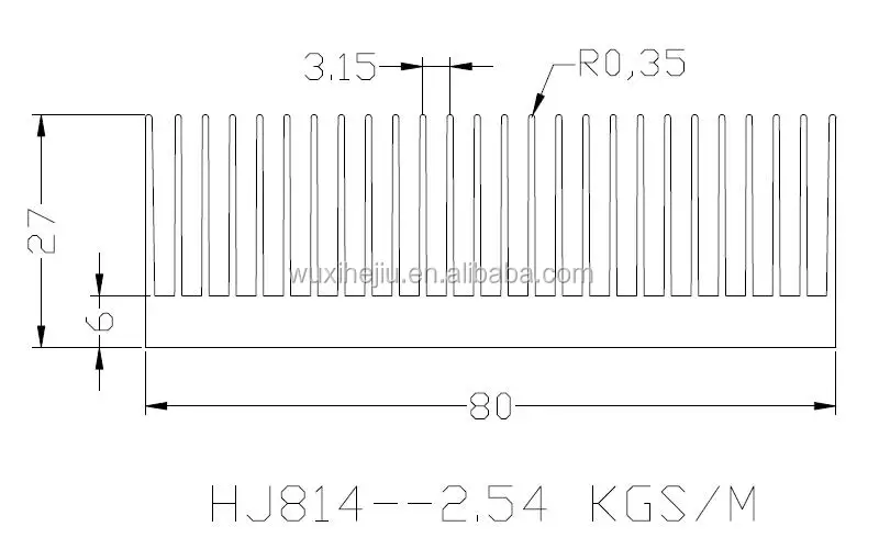CNC machined custom aluminium heat sink 80(W)*26(H)*60(L)mm