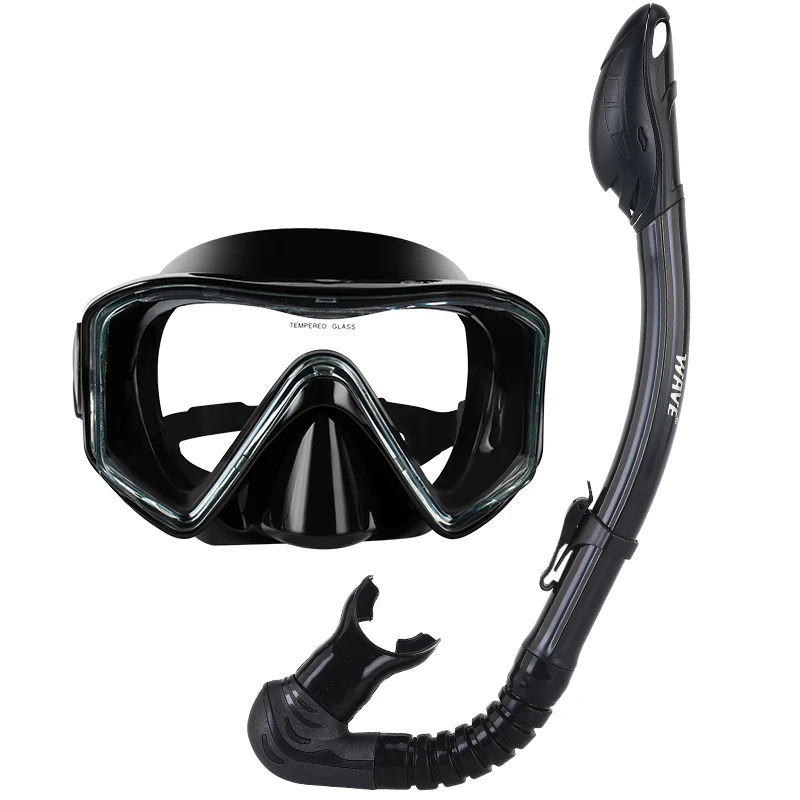 Wave diving mask snorkel set snorkeling wide vision dry top silicone mouth piece
