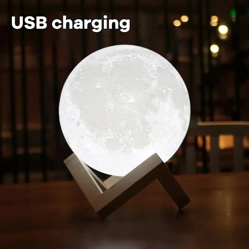 16 Colors Moon Lamp 15cm 3D Printing Starry Sky Night Light USB Rechargeable Moon Light LED Starry Moon Lamp Children Christmas