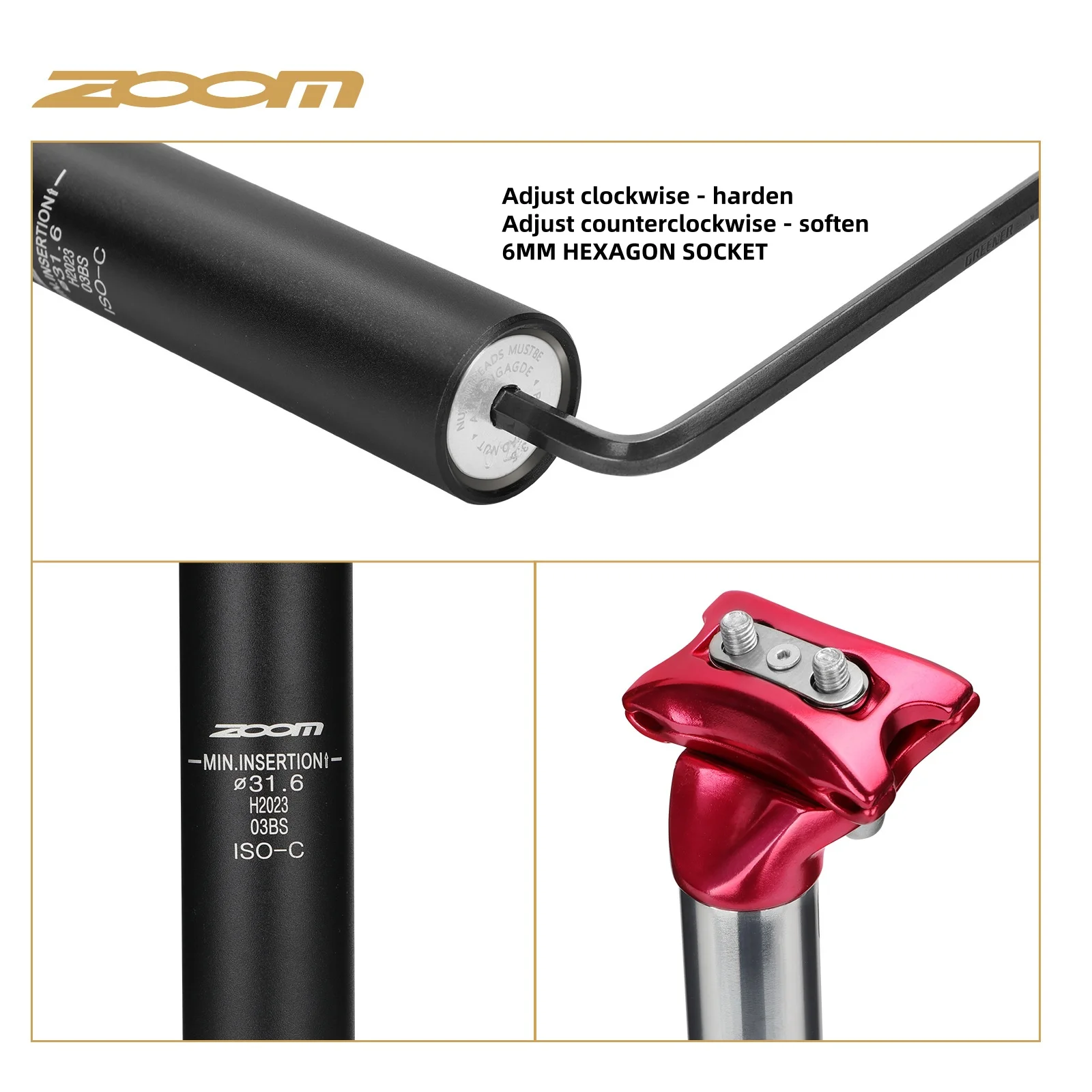 ZOOM Suspension Seatpost Mountain Bike Hydraulic Shock Seatpost 31.6 27.2mm, etc