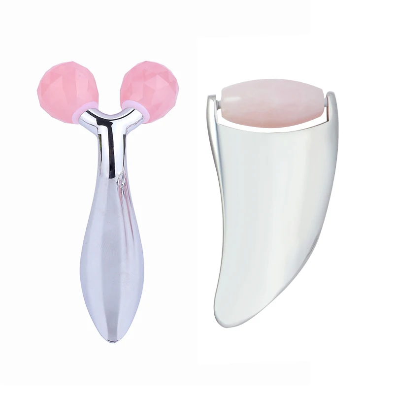 Инструмент для массажа лица металлический Gua sha розовый кварц натуральный нефритовый ролик и gua sha набор