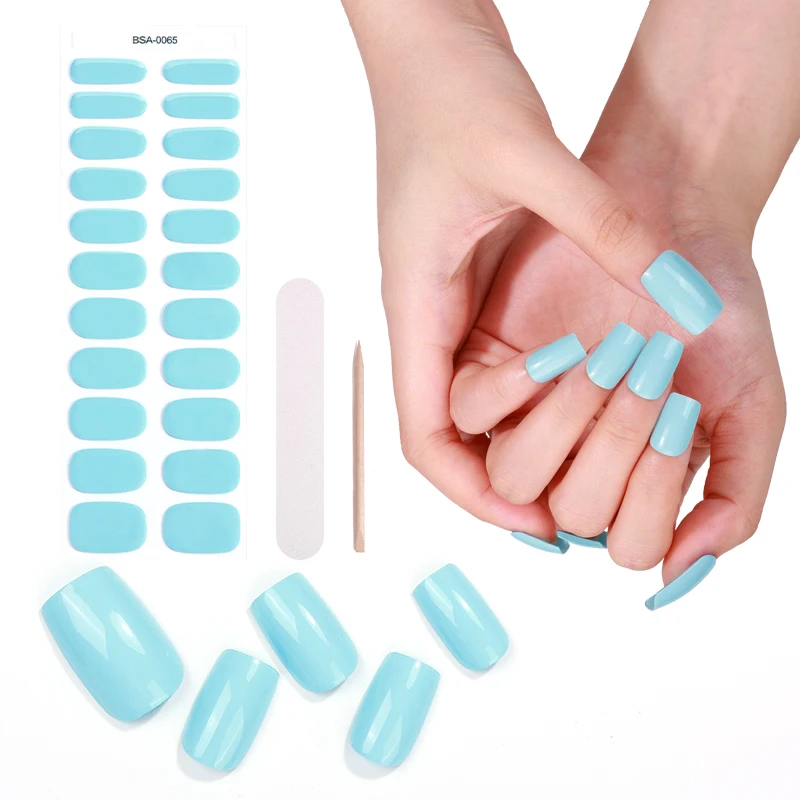 Online Top sale Solid cream texture macaron color matching non-baked semi cured gel nail sticker