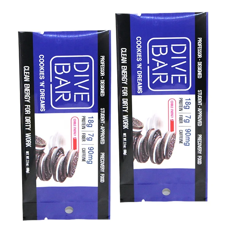 Digital Printing Food Grade Snack Chocolate Protein Bar Small Packaging Bag Mini Plastic Nut Bar Sachet Bag With Hang hole