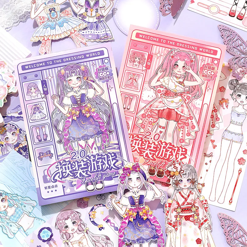 Cartoon Girl Dress Up Stickers Book Decorative Kawaii Style Self Adhesive Die Cut Sticker