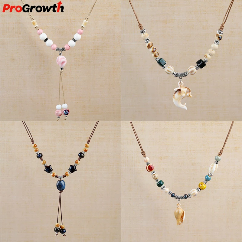 Chinese Ethnic Style Butterfly Necklace Vintage Ceramic Beads Chain Woven Sweater Necklace Tassel Pendant Trendy Jewelry Gifts