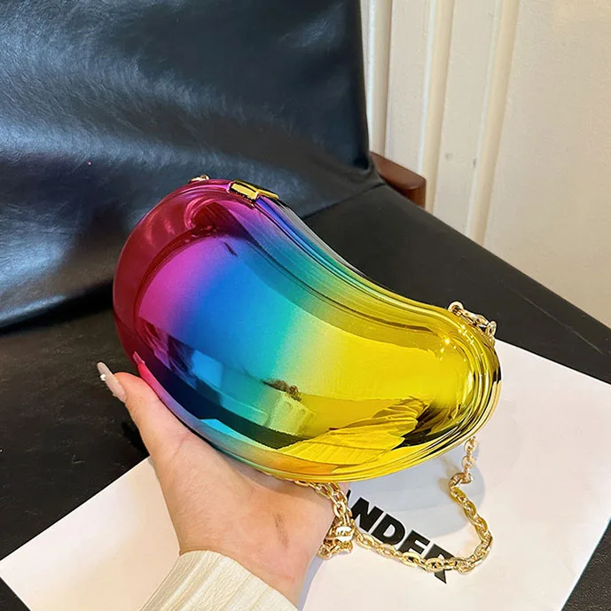 Women Silver Gold Mango Shaped Bag Laser Evening Clutch Bag For Wedding Party Small Purses Designer Handbag Summer New 2024