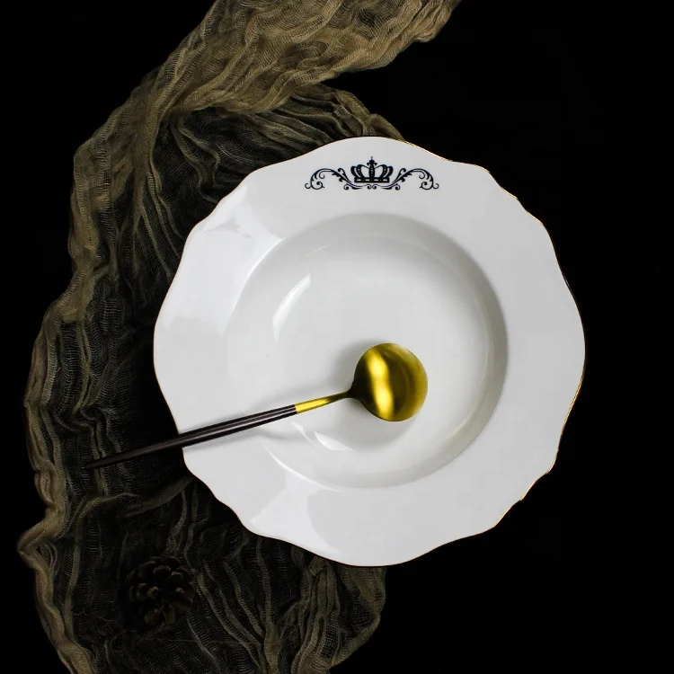 hot selling fine bone china dinner plate custom porcelain white dinner plate with gold rim