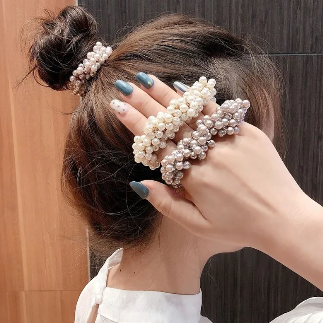 Bracelet Rubber Band Hair Ring Female Wild Bold High Elastic Head Rope Tie Hair Accessories Red Dual-purpose Pearl Korean Net