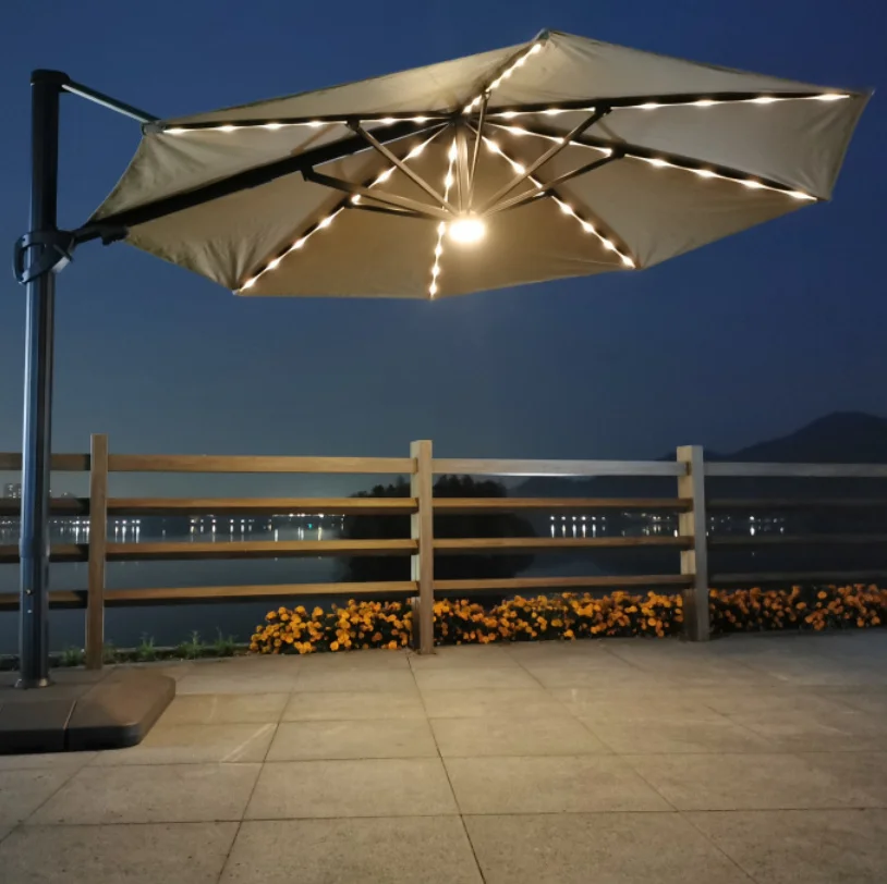 3.5M Cantilever Luxury Restaurant Custom Patio Garden Outdoor Umbrellas with solar led light for high party people