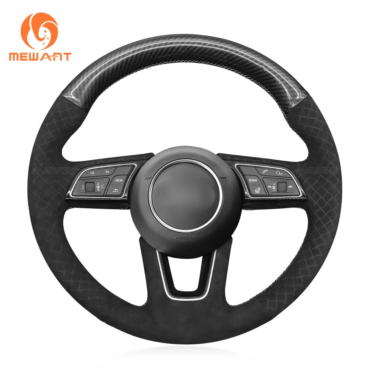 Hand Stitching Soft Suede Embossed Steering Wheel Cover for Audi A3 A4 A5 S3 S4 S5 RS 4 2015 2016 2017 2018 2019 2020 2021 2022