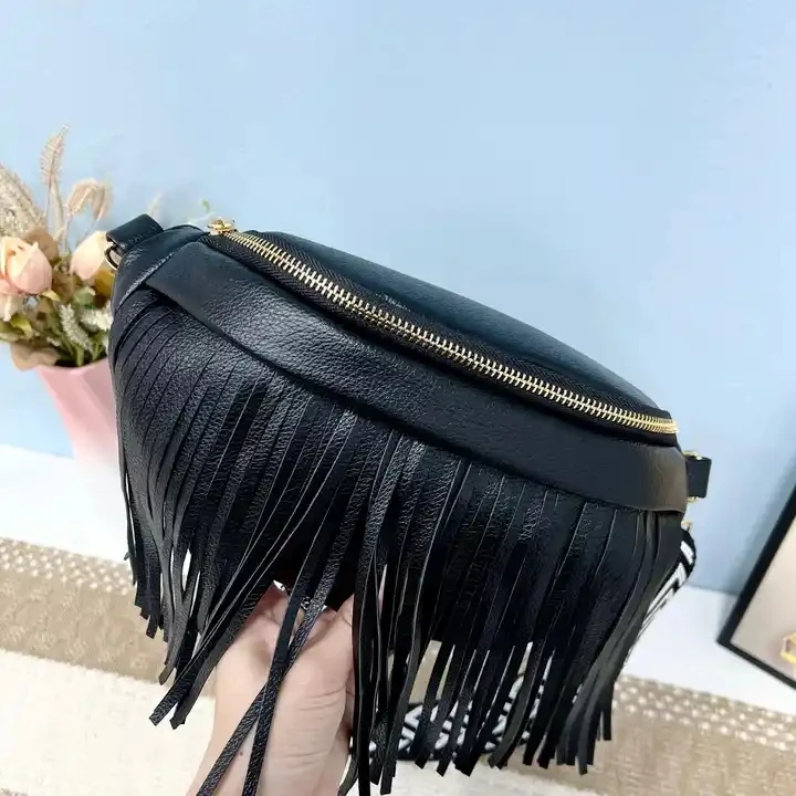 Fashion 2023 Trendy Hobo Waist Bag Shoulder PU Leather Fringed Tassel Crossbody Bags for Women