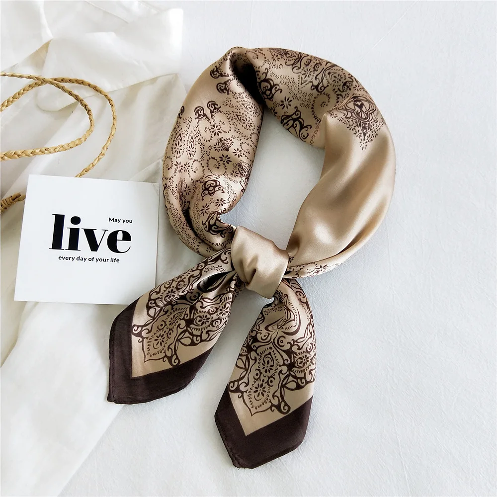 Custom LOGO Luxury Brand Design Hijab Bandana Colorful Digital Printing 100% Silk Scarf Satin Silk Scarf for Women