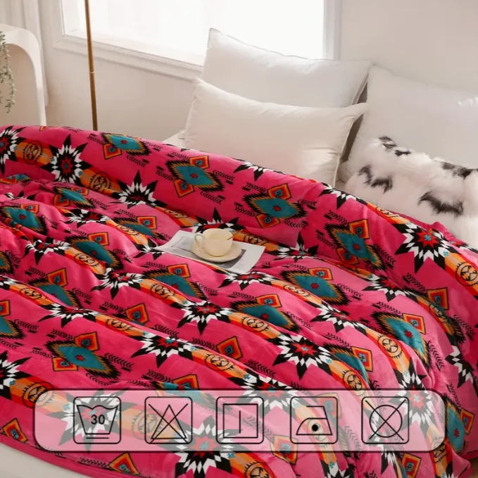 New Arrived Soft Cozy Boho Ethnic Style Printed Flannel Blanket Customized Polyester Fleece Throw Blanket For Winter