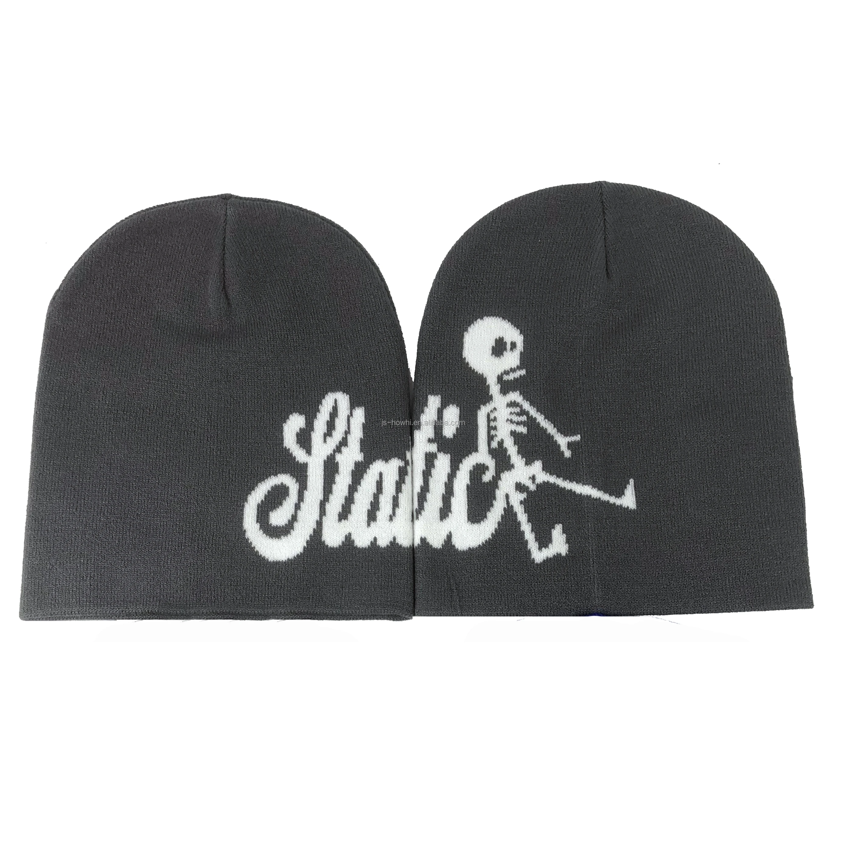 Soft ribbed cuff stripe fleece lined jacquard knit hat winter warm toque woven label beanie with fleece lining