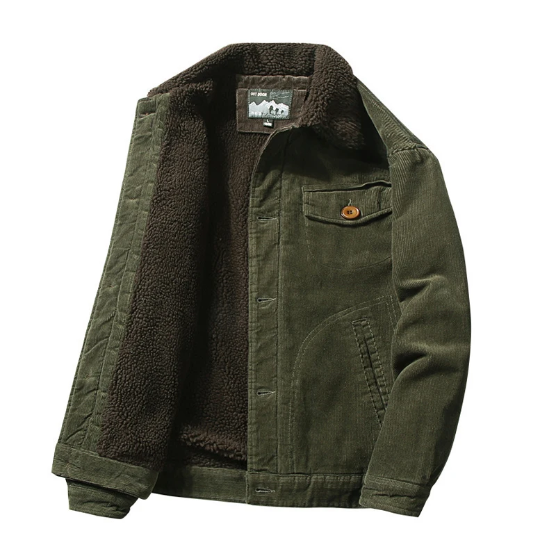 Winter Corduroy Coat for Men with Polar Fleece Lining and Collar Classic and Stylish Turn Down Collar Jacket
