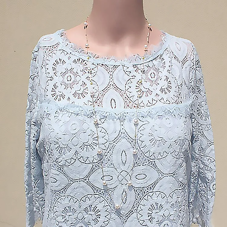 vintage layered solid 18k gold freshwater pearl 86cm long pearl sweater chain necklace beaded multilayer necklace
