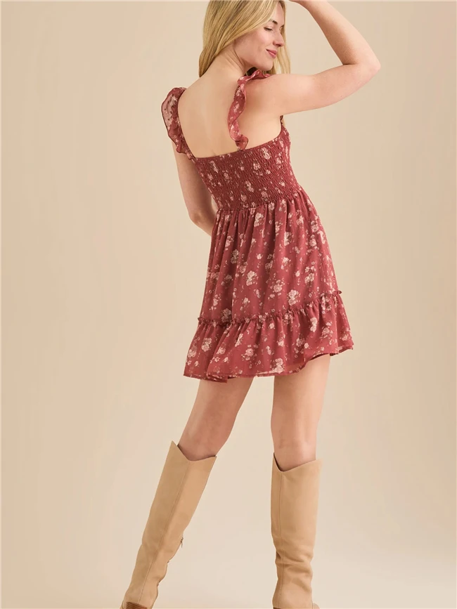 2025 Summer Casual Custom Coral Red Sleeveless Floral Mini Dress for Women