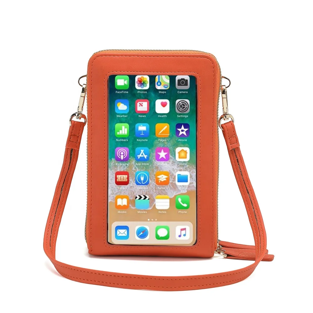 Wholesale touch screen purse wallet phone shoulder bag with mobile case square coin purse bag fashion pu handbags for women