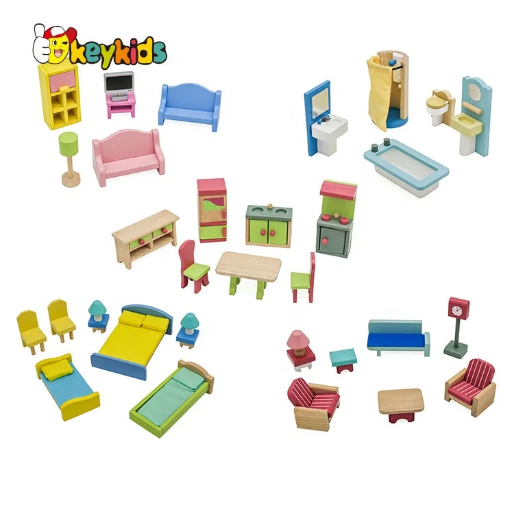 2024 On sale pretend play mini wooden doll house furnitures for kids W06B101