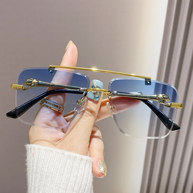 Designer Square Retro Sunglasses Custom Logo UV400 Metal Frame Double Beam Pilot Fashion Women Sunglasses