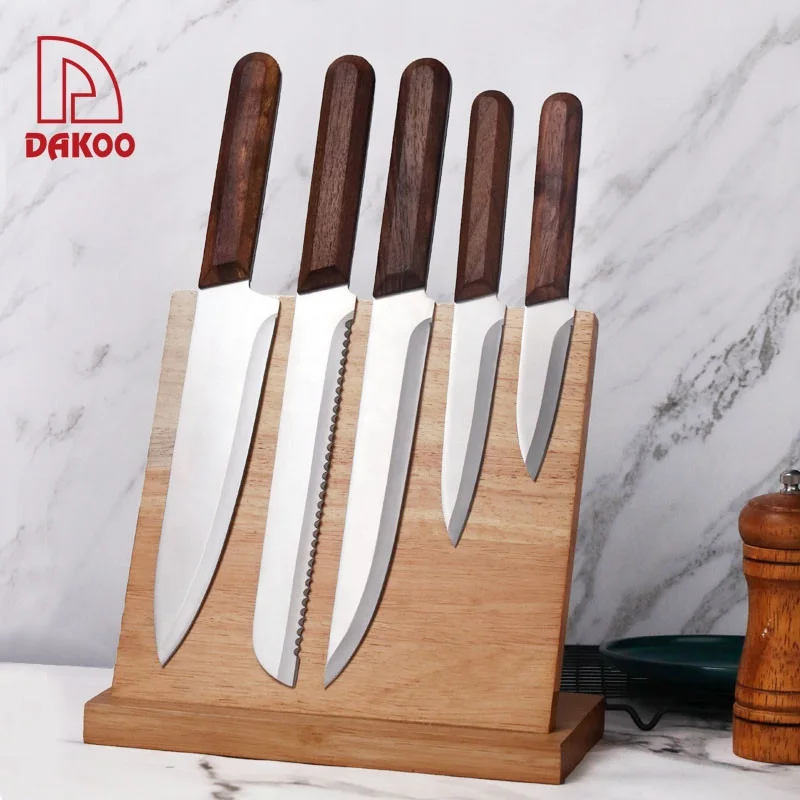 Walmut Handle 5Pcs Kitchen Knives with Magnetic Wooden Block