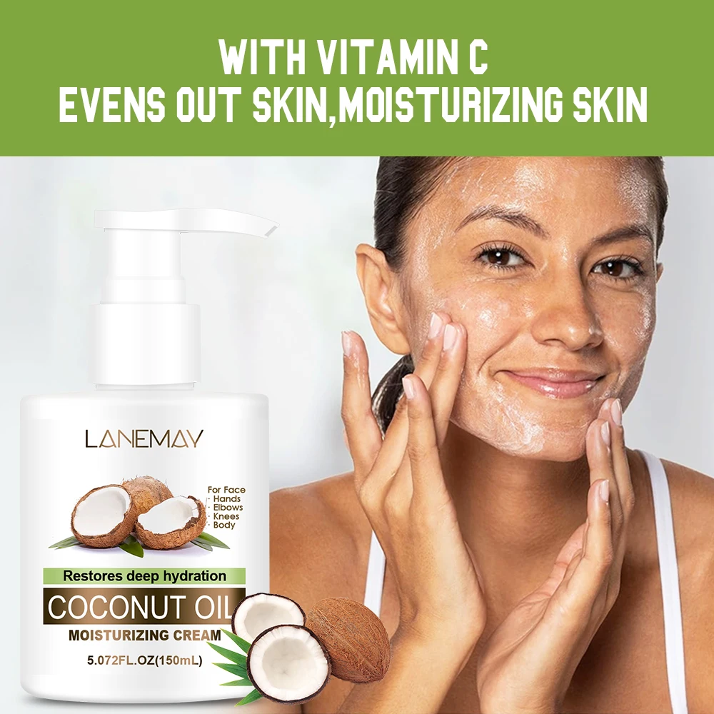 Private Label Plant Vegan Organic Skincare Lotion Non-greasy 100% Natural Coconut Oil Face & Body 2 In 1 Cream For Dry Damaged