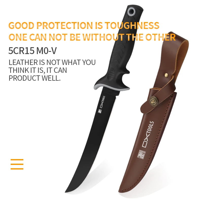 DXTOOLS 7 Inch Ultra Flex Tapered Fillet Knife with Non-Slip Grip Handle5Cr15MoV Stainless Steel Blade Synthetic Sheath for Fish