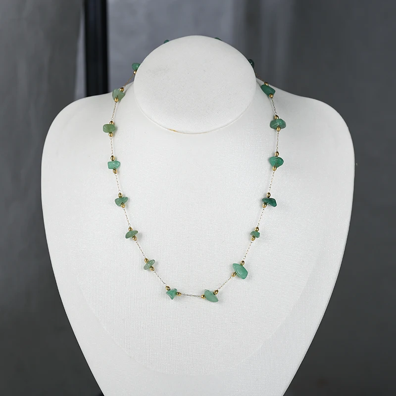 Spot Wholesale Non-tarnish Stainless Steel Plating 14k Golden Natural Stone Crystal Necklace Healing Jewelry
