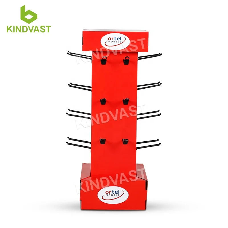 Retail Cardboard Paper Rotating Hook Display Stand For Electronics