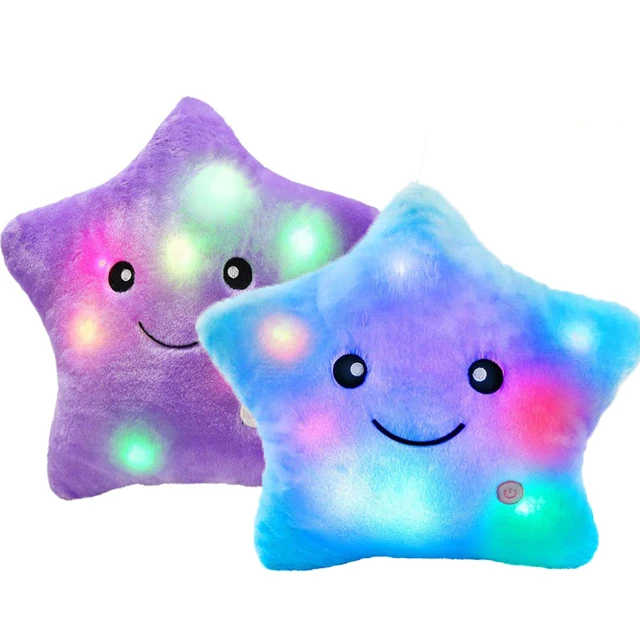 Music light up pillow five pointed star luminous plush kids toy Twinkle star shaped night light soft pillow for children