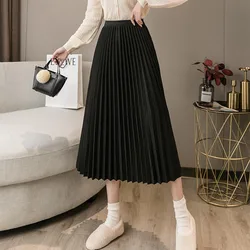 Woolen Pleated Skirts Womens Fashion High Waist Black Gray Skirt Loose Thick Warm 2021 Autumn Winter Long Skirt VD2382