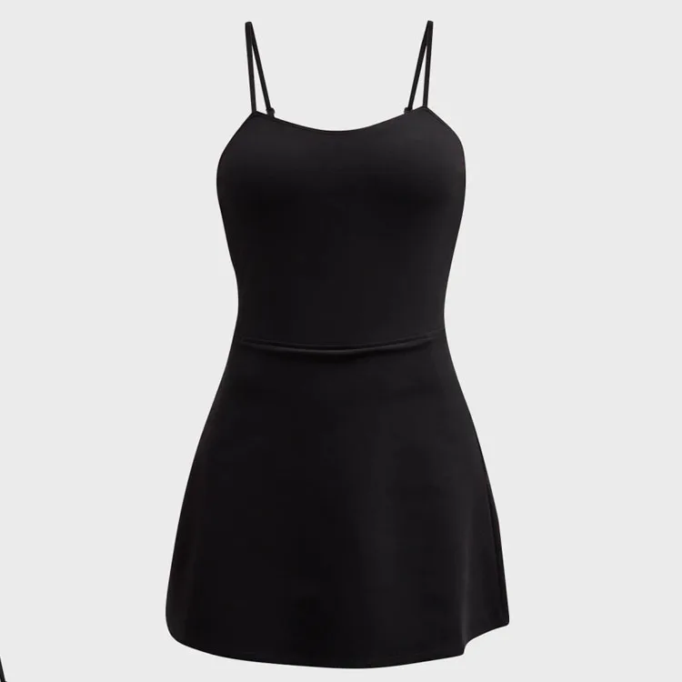 Wholesale Custom Logo Golf Wear Active Dress Solid Black Sleeveless Yoga Women Tennis Dress with shorts
