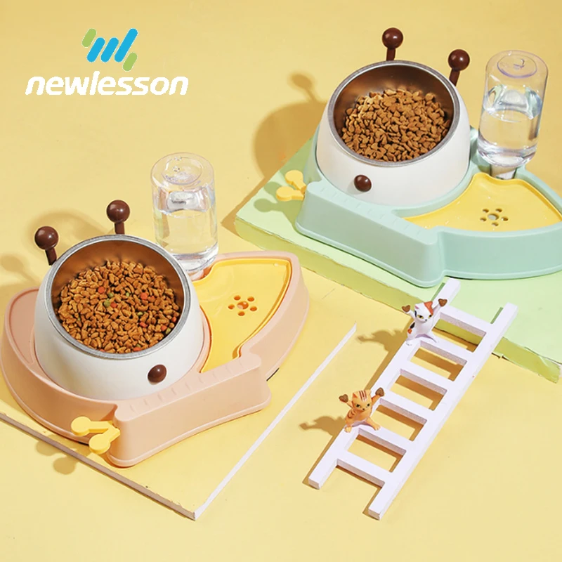 bee shape design pet food bowl plastic feeder with drinking device